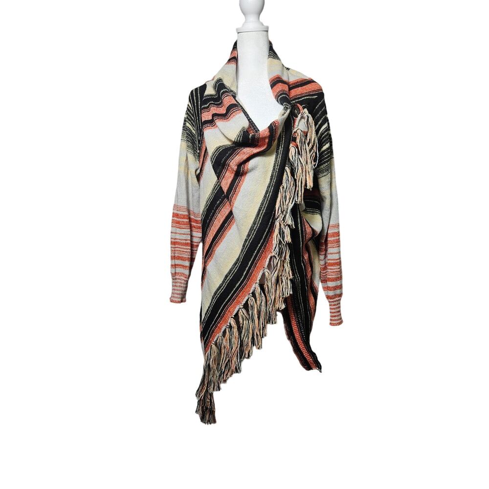 Women's Boho‎ Chic Wrap Cardigan Black Orange Fall Size Large